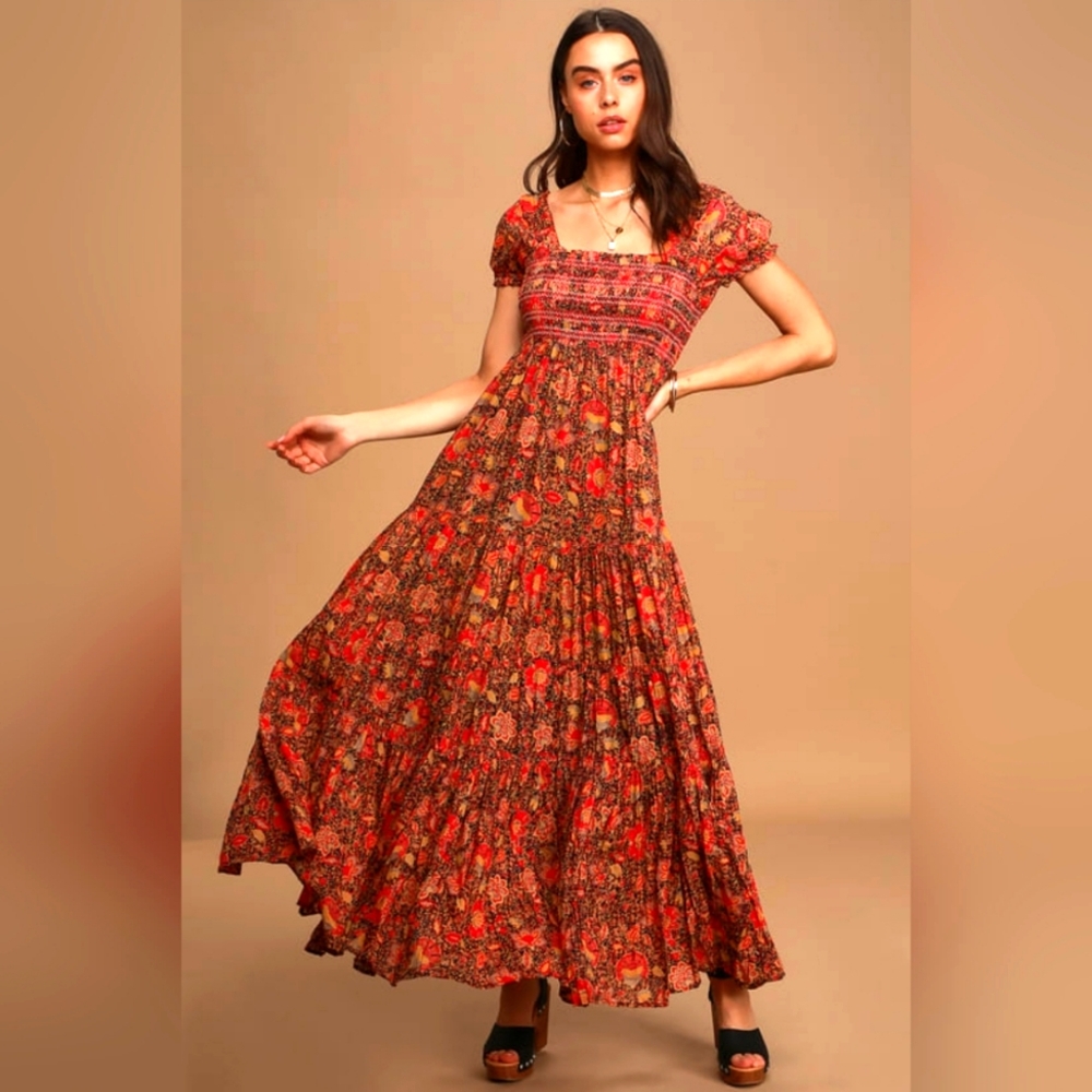 Free People Red Floral Maxi Dress